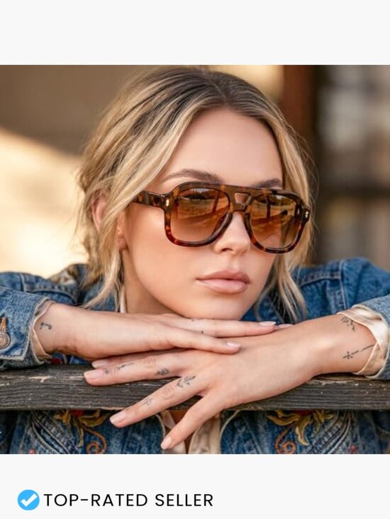 Retro Chunky Aviator Sunglasses Square Vintage Oversized Frame UV Protection main image 7